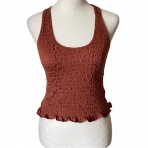 American Eagle Rust Red Scrunchie Ruffle Racerback Crop Top size Small